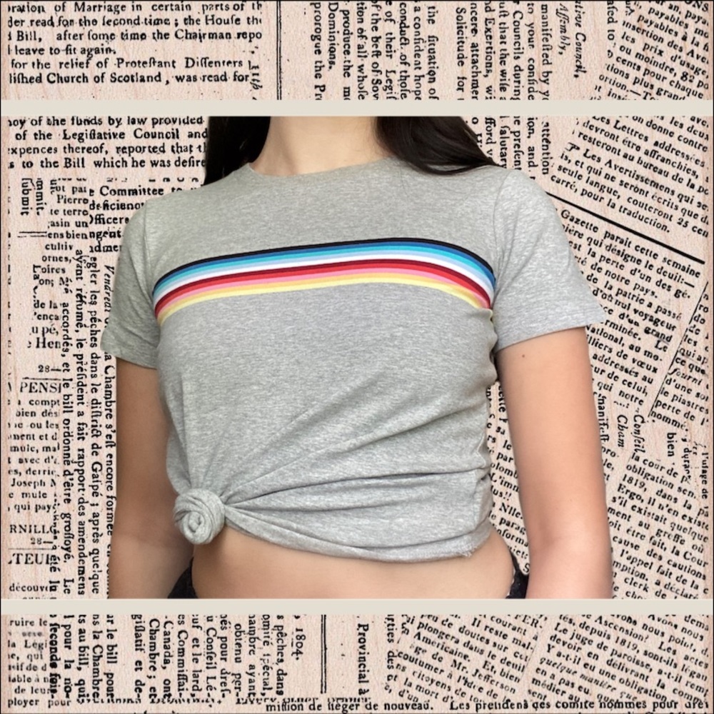 grey rainbow stripe shirt
